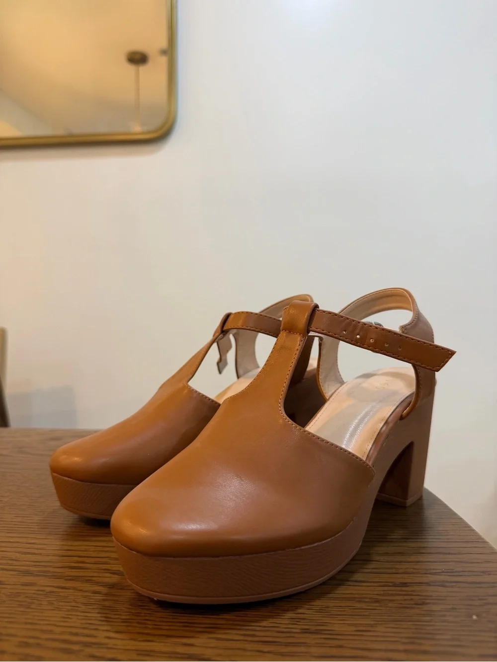 Women’s Tan Platform Mary Jane Heels